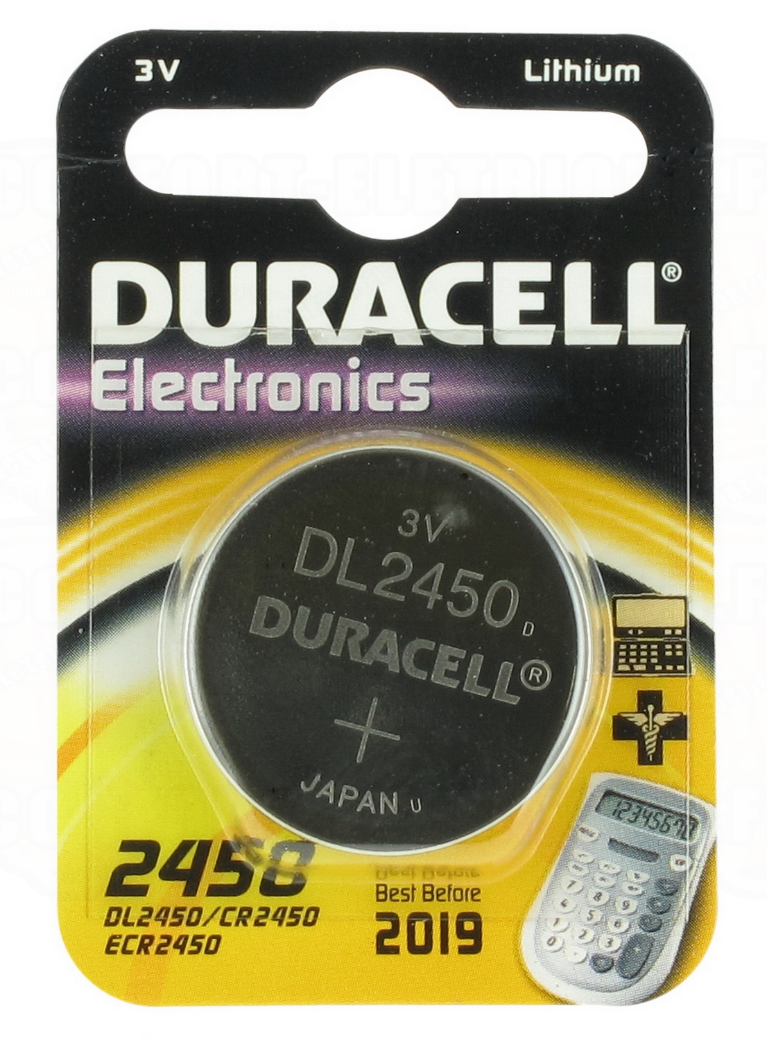 2 Piles boutons CR2450 2450 DL2450 au lithium 3V Duracell - Piles