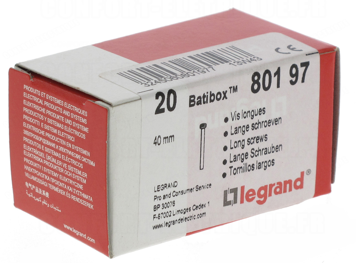 Vis longue 40 mm tête mixte pour toutes boîtes Legrand - 10,..