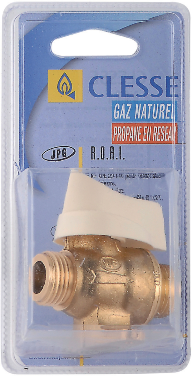 Robinet gaz - ROAI - Mâle / Mâle - 15 x 21 - Laiton - Bliste..