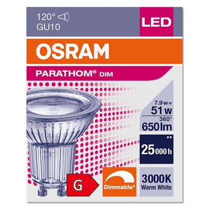 Ampoule à LED - Osram Parathom - GU10 - 7.9W - 3000K - 120D ..