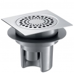 Siphon de sol - 150 x 150 - Hauteur rglable jusqu  85 mm - Grille Inox - Corps PVC - Delabie 683001