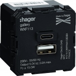 Chargeur double USB - Type A+C - HAGER WXF113