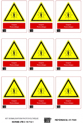 Planche de 9 tiquettes - Pour installation photovoltaque - Catu AT-7020