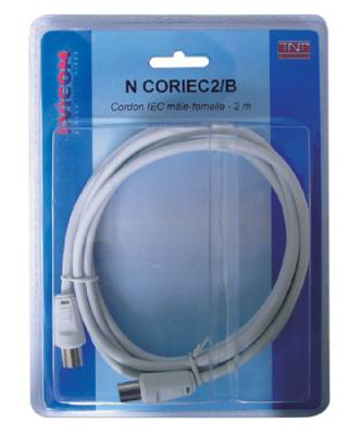 Cordon RG59 de 2 mtres  connectique IEC mle/femelle
