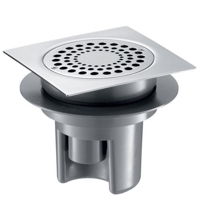 Siphon de sol - 150 x 150 - Hauteur rglable jusqu  85 mm - Grille Inox - Corps PVC - Delabie 683001